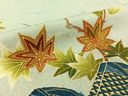 平和屋着物▽極上　銀座　志ま亀　訪問着　単衣　駒刺繍　枝葉文　冊子　金銀彩　金銀糸　正絹　逸品　AABF0102jh