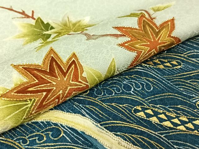 平和屋着物▽極上　銀座　志ま亀　訪問着　単衣　駒刺繍　枝葉文　冊子　金銀彩　金銀糸　正絹　逸品　AABF0102jh