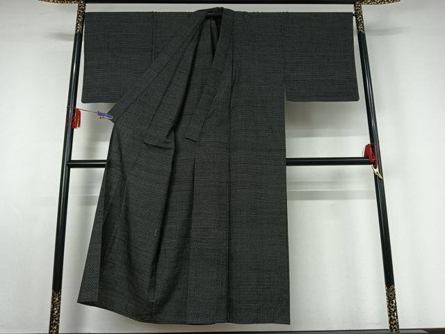 平和屋着物▽男性 紬 単衣 幾何学文様 反端付き 正絹 逸品 AABF0103jh