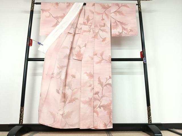 平和屋着物▽上質な小紋 単衣 草花文 正絹 逸品 AABF0106jh
