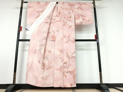 平和屋着物▽上質な小紋 単衣 草花文 正絹 逸品 AABF0106jh