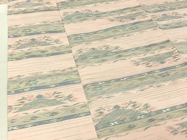 平和屋着物▽上質な紬　単衣　横段花文　正絹　逸品　AABF0110jh 平和屋着物▽上質な紬 単衣 横段花文 正絹 逸品 AABF0110jh