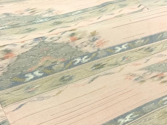 平和屋着物▽上質な紬 単衣 横段花文 正絹 逸品 AABF0110jh