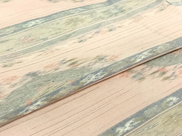 平和屋着物▽上質な紬　単衣　横段花文　正絹　逸品　AABF0110jh 平和屋着物▽上質な紬 単衣 横段花文 正絹 逸品 AABF0110jh