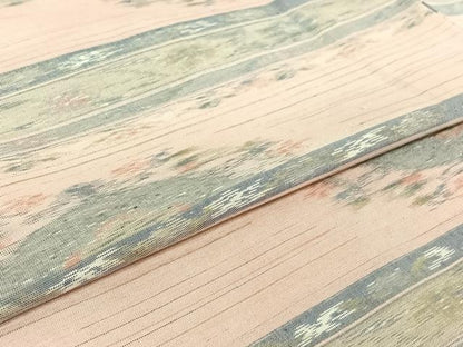 平和屋着物▽上質な紬 単衣 横段花文 正絹 逸品 AABF0110jh
