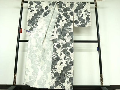 平和屋着物▽上質な小紋　単衣　草花文　正絹　逸品　AABF0111jh