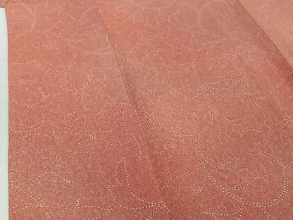 平和屋着物▽上質な小紋　単衣　花唐草文　暈し染め　鬼しぼ縮緬　正絹　逸品　AABF0112jh