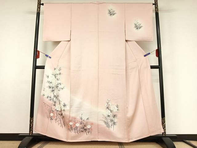 平和屋着物▽訪問着　単衣　手描き　花籬文　暈し染め　正絹　逸品　AABF0113jh