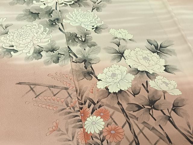 平和屋着物▽訪問着　単衣　手描き　花籬文　暈し染め　正絹　逸品　AABF0113jh