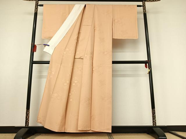 平和屋着物▽上質な色無地　単衣　菱花文　洗柿色　正絹　逸品　AABF0116jh 平和屋着物▽上質な色無地 単衣 菱花文 洗柿色 正絹
