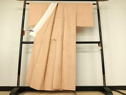 平和屋着物▽上質な色無地　単衣　菱花文　洗柿色　正絹　逸品　AABF0116jh