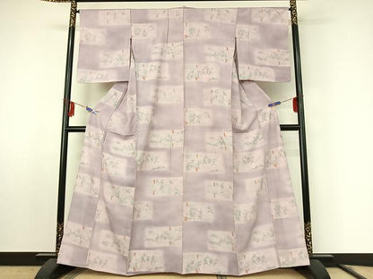 平和屋着物▽上質な小紋 単衣 鳥獣戯画 暈し染め 銀彩 正絹 逸品 AABF0117jh
