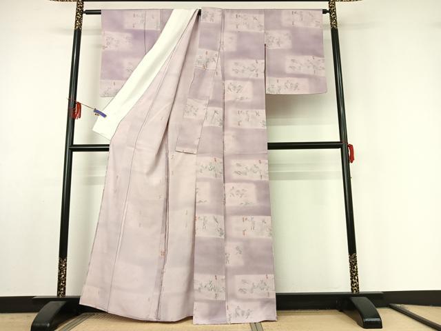 平和屋着物▽上質な小紋 単衣 鳥獣戯画 暈し染め 銀彩 正絹 逸品 AABF0117jh