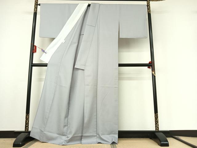 平和屋着物▽東京友禅　熊谷好博子監修　色無地　単衣　灰青色　さんび謹製　洗える着物　AABF0118jh