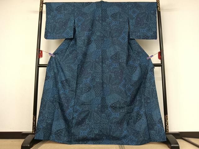 平和屋着物▽小紋 単衣 切嵌更紗花文 洗える着物 AABF0120jh