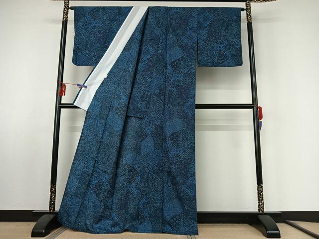 平和屋着物▽小紋 単衣 切嵌更紗花文 洗える着物 AABF0120jh