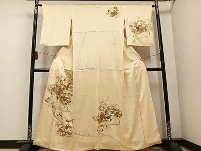 平和屋着物■訪問着　駒刺繍　地紙花文　金彩　正絹　逸品　AABF0152ph