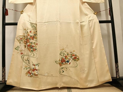 平和屋着物■訪問着　駒刺繍　地紙花文　金彩　正絹　逸品　AABF0152ph