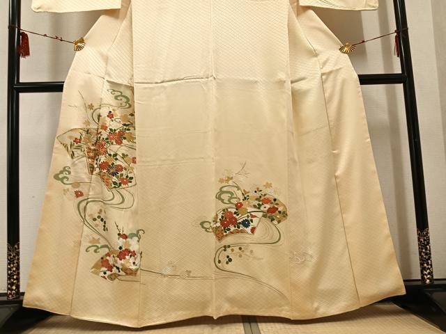 平和屋着物■訪問着　駒刺繍　地紙花文　金彩　正絹　逸品　AABF0152ph