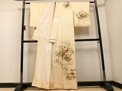 平和屋着物■訪問着　駒刺繍　地紙花文　金彩　正絹　逸品　AABF0152ph