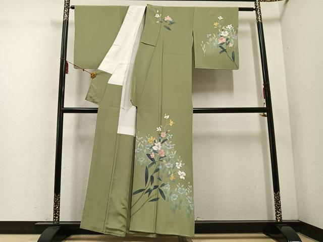 平和屋着物■訪問着　作家物　峰山　草花文　正絹　逸品　AABF0199ph