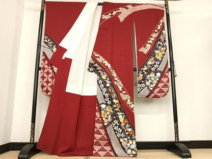 平和屋着物●豪華振袖　駒刺繍　絞り　熨斗花文　金銀彩　京都きもの友禅扱い　正絹　逸品　AABF0203fy