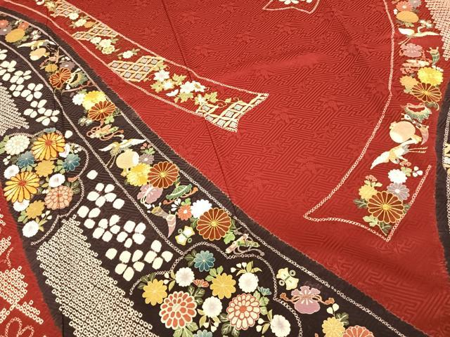平和屋着物●豪華振袖　駒刺繍　絞り　熨斗花文　金銀彩　京都きもの友禅扱い　正絹　逸品　AABF0203fy 平和屋着物○豪華振袖 駒刺繍 絞り 熨斗花文 金銀彩 京都きもの