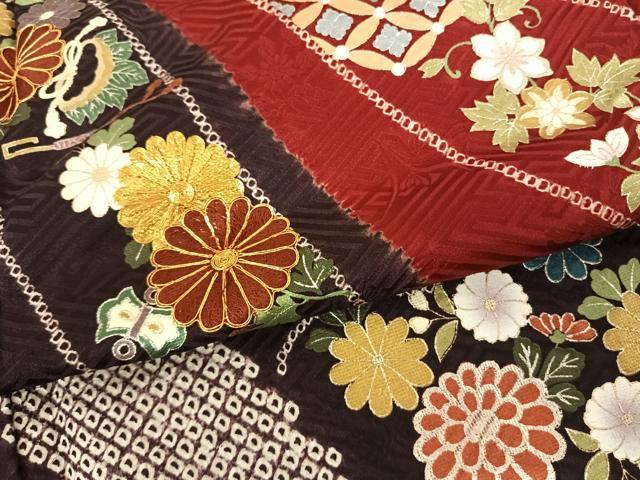 平和屋着物●豪華振袖　駒刺繍　絞り　熨斗花文　金銀彩　京都きもの友禅扱い　正絹　逸品　AABF0203fy 平和屋着物○豪華振袖 駒刺繍 絞り 熨斗花文 金銀彩 京都きもの友禅
