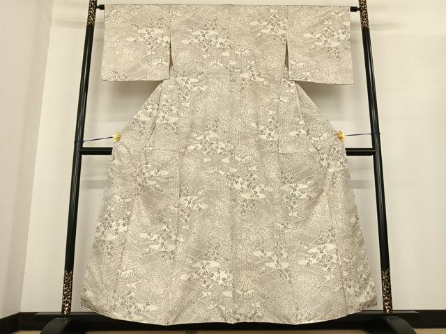 平和屋着物●本場大島紬　白大島　一元絣　風景花文　正絹　逸品　AABF0204fy