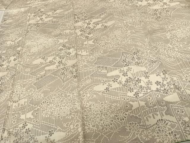 平和屋着物●本場大島紬　白大島　一元絣　風景花文　正絹　逸品　AABF0204fy