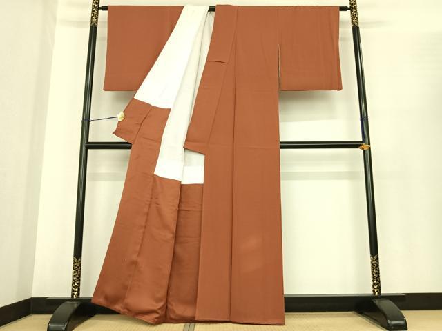 平和屋着物●二代目清次郎　手描き　色無地　赤茶色　正絹　逸品　AABF0205fy