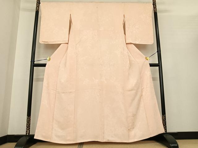 平和屋着物●上質な色無地　草花地紋　肌色　正絹　逸品　AABF0206fy