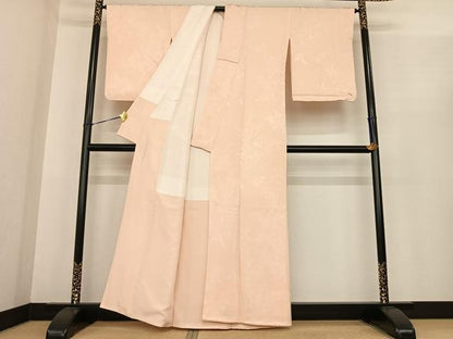 平和屋着物●上質な色無地　草花地紋　肌色　正絹　逸品　AABF0206fy