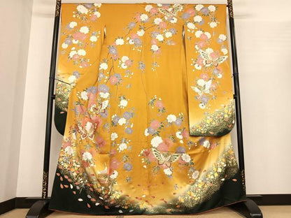 平和屋着物●豪華振袖　駒刺繍　花蝶文　暈し染め　金彩　正絹　逸品　AABF0226fy