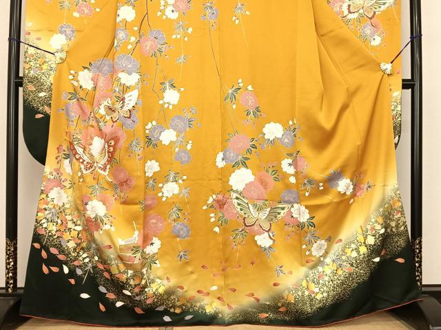 平和屋着物●豪華振袖　駒刺繍　花蝶文　暈し染め　金彩　正絹　逸品　AABF0226fy 平和屋着物○豪華振袖 駒刺繍 花蝶文 暈し染め 金彩 正絹