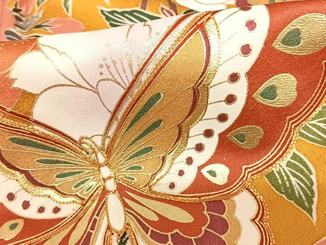 平和屋着物○豪華振袖 駒刺繍 花蝶文 暈し染め 金彩 正絹