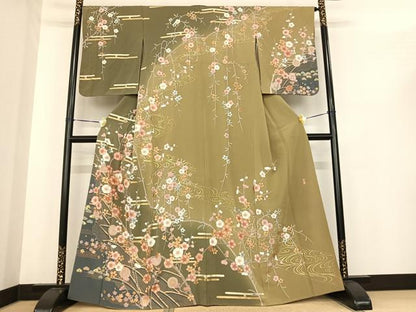 平和屋着物●訪問着　友禅　作家物　松峰　駒刺繍　枝梅文　暈し染め　金銀彩　正絹　逸品　AABF0227fy