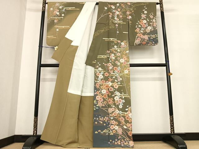 平和屋着物○訪問着 友禅 作家物 松峰 駒刺繍 枝梅文 暈