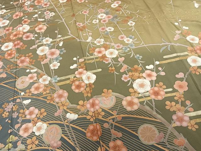 平和屋着物●訪問着　友禅　作家物　松峰　駒刺繍　枝梅文　暈し染め　金銀彩　正絹　逸品　AABF0227fy 平和屋着物○訪問着 友禅 作家物 松峰 駒刺繍 枝梅文 暈