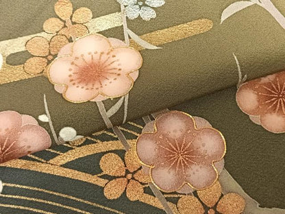 平和屋着物●訪問着　友禅　作家物　松峰　駒刺繍　枝梅文　暈し染め　金銀彩　正絹　逸品　AABF0227fy