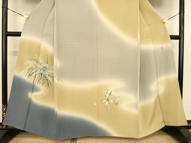 平和屋着物●十日町　加賀草木友禅の第一人者　田村哲彦　訪問着　草花文　暈し染め　正絹　逸品　AABF0229fy