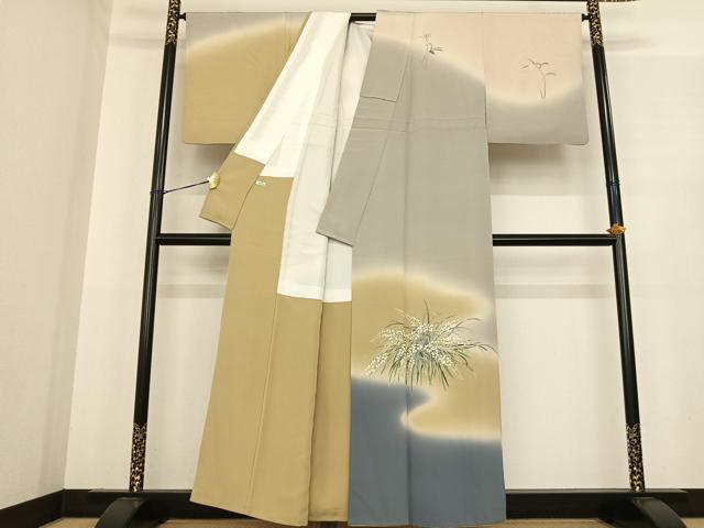 平和屋着物●十日町　加賀草木友禅の第一人者　田村哲彦　訪問着　草花文　暈し染め　正絹　逸品　AABF0229fy