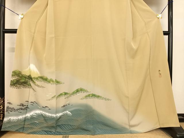 平和屋着物●近代日本画の巨匠　横山大観　じゅらく謹製　訪問着　手描き　風景文　暈し染め　金彩　正絹　逸品　未使用　AABF0230fy