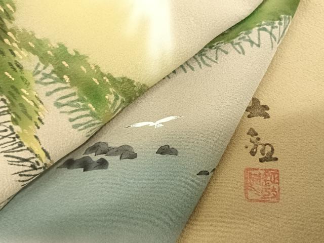 平和屋着物●近代日本画の巨匠　横山大観　じゅらく謹製　訪問着　手描き　風景文　暈し染め　金彩　正絹　逸品　未使用　AABF0230fy