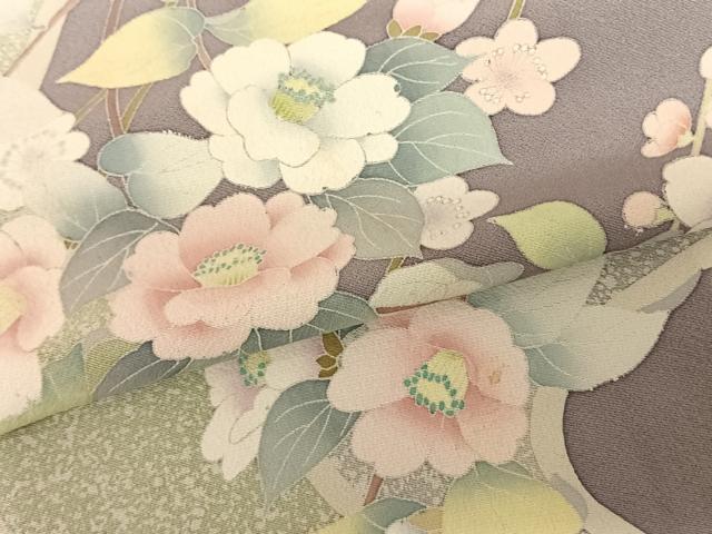 平和屋着物●友禅作家　岡部修治　訪問着　枝花文　暈し染め　金銀彩　ロング丈　正絹　逸品　AABF0231fy
