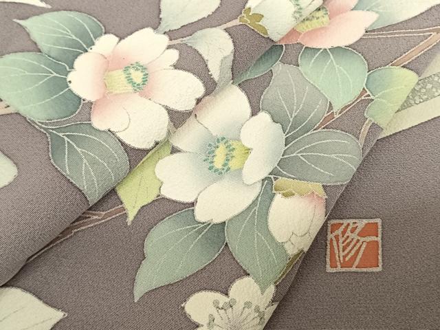 平和屋着物●友禅作家　岡部修治　訪問着　枝花文　暈し染め　金銀彩　ロング丈　正絹　逸品　AABF0231fy