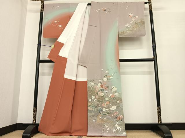 平和屋着物●訪問着　友禅　枝花文　暈し染め　金銀彩　ロング丈　正絹　逸品　未使用　AABF0232fy