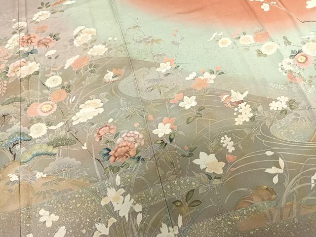平和屋着物●訪問着　友禅　枝花文　暈し染め　金銀彩　ロング丈　正絹　逸品　未使用　AABF0232fy
