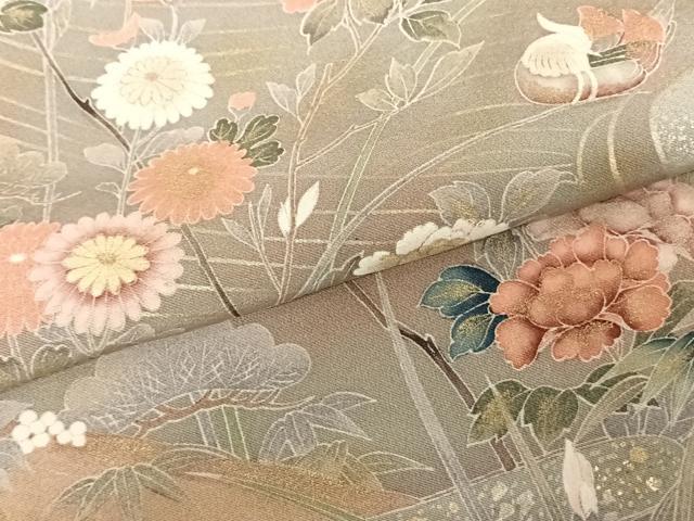 平和屋着物●訪問着　友禅　枝花文　暈し染め　金銀彩　ロング丈　正絹　逸品　未使用　AABF0232fy