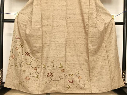平和屋着物●訪問着　紬地　唐草花文　正絹　逸品　AABF0234fy